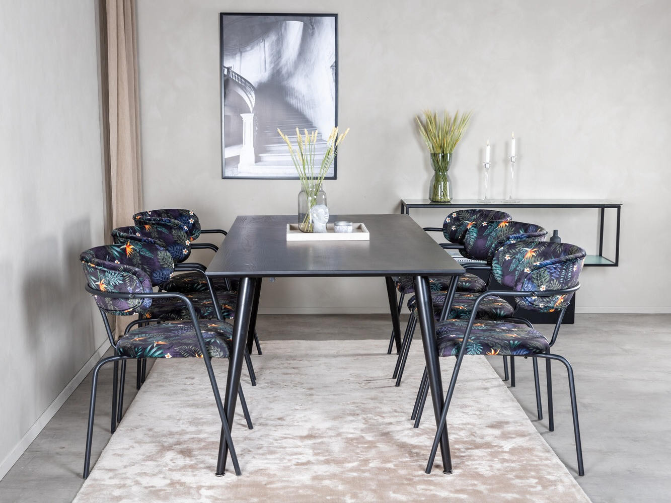 Обеденный гарнитур Dallas 2580 (Цветочный узор + Чёрный)