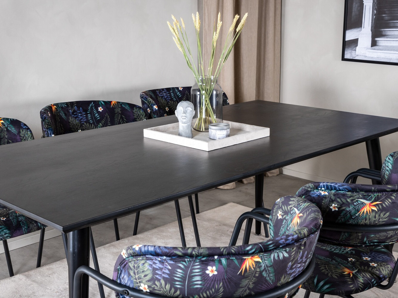 Обеденный гарнитур Dallas 2580 (Цветочный узор + Чёрный)