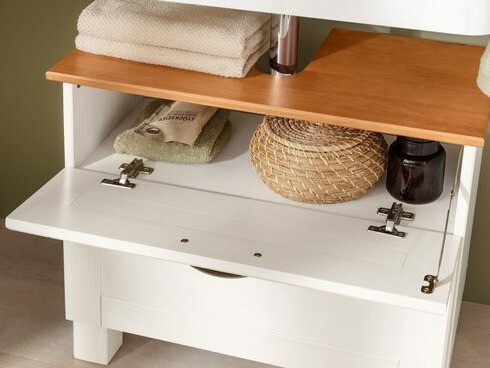 Stāvošs vannas istabas skapītis izlietnei Ophlevu 102 (Balts + Medus ozols)