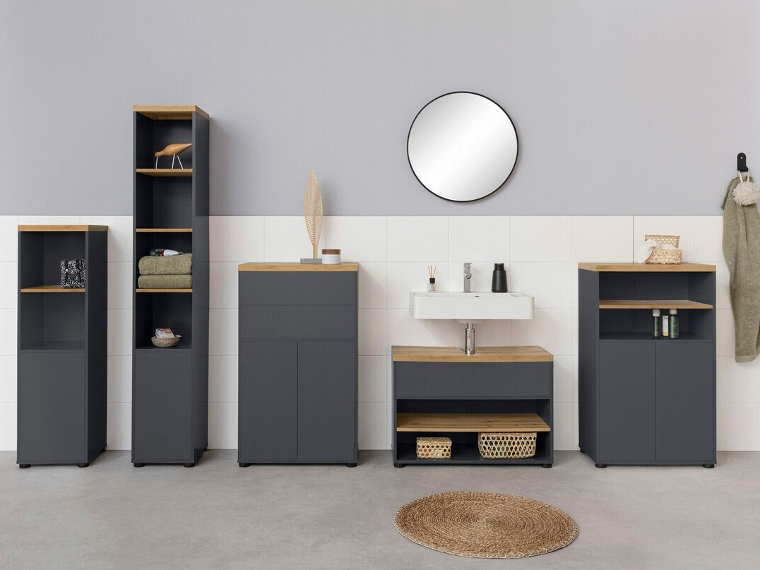 Stāvošs vannas skapītis Denton 828 (Antracīts + Ozols)