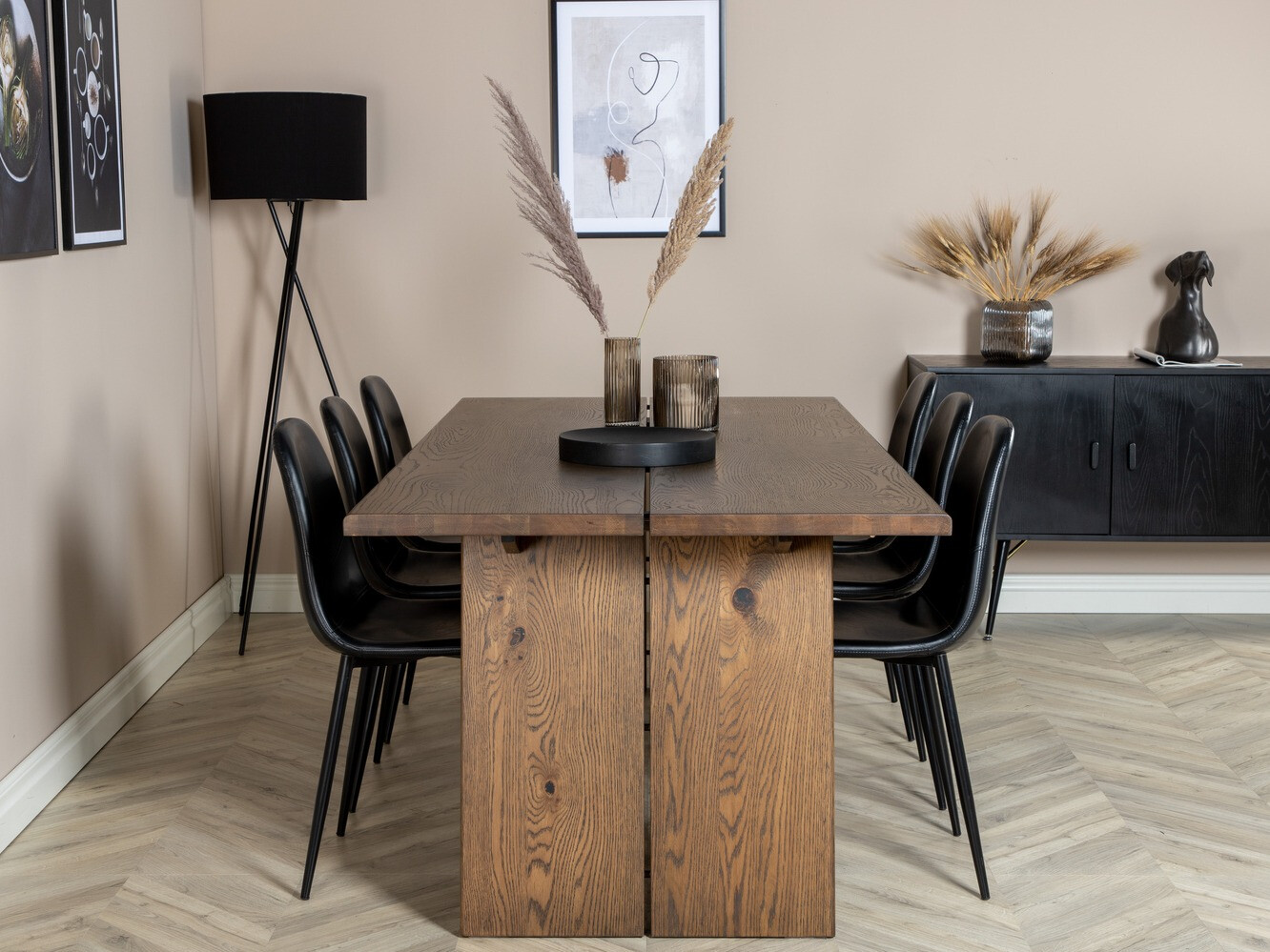 Обеденный гарнитур Dallas 1841 (Темный дуб + Чёрный)