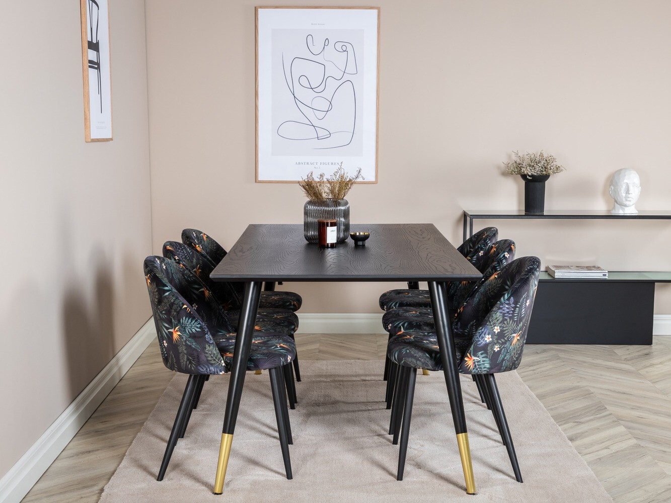 Ēdamistabas komplekts Dallas 1876 (Ziedu raksts + Melns)