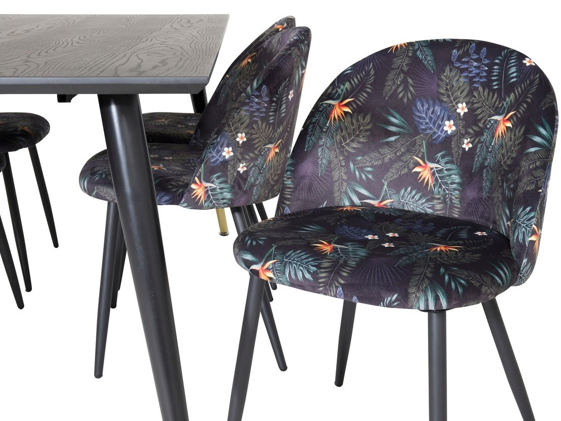 Ēdamistabas komplekts Dallas 1876 (Ziedu raksts + Melns)