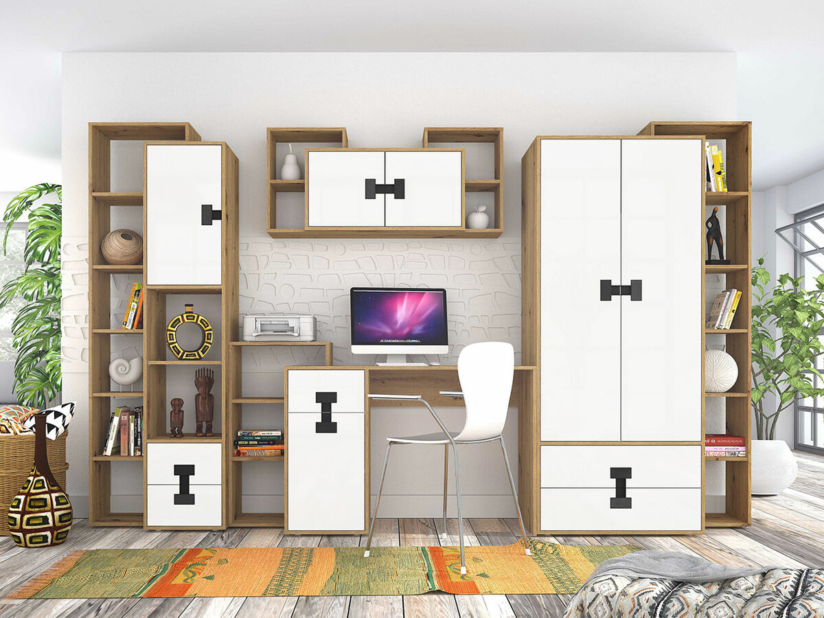 Письменный cтол Florevi 101 (Глянцевый белый + Artisan дуб)