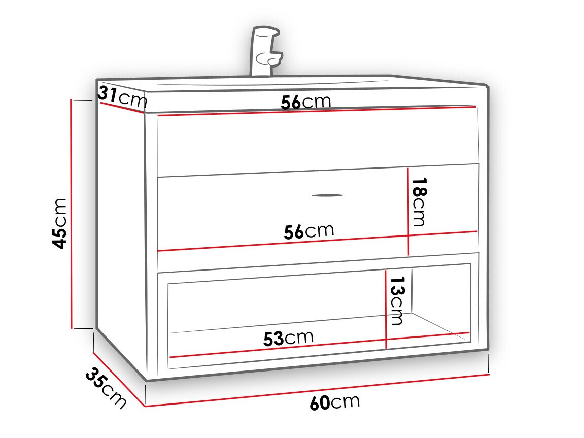 Piekarams vannas istabas skapītis izlietnei Baltesi 118 (Balts + Artisan ozols)