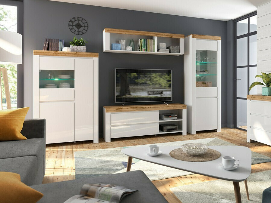 Настенная полка Sonsoru 109 (Белый + Глянцевый белый + Дуб вотан)