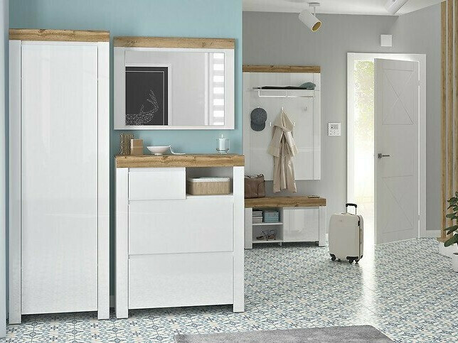 Шкаф Sonsoru 117 (Белый + Глянцевый белый + Дуб вотан)