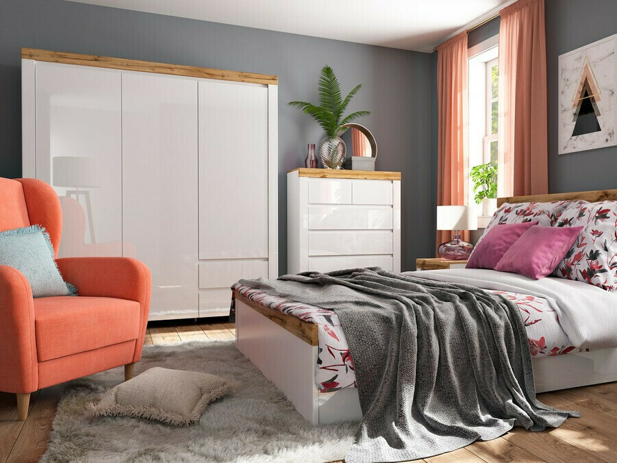 Skapis Sonsoru 120 (Balts + Glancēts balts + Votan ozols)