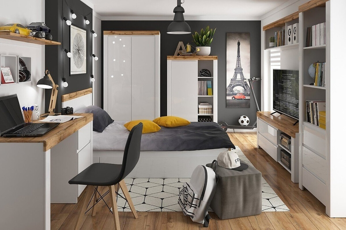 Стеллаж Sonsoru 106 (Белый + Глянцевый белый + Дуб)