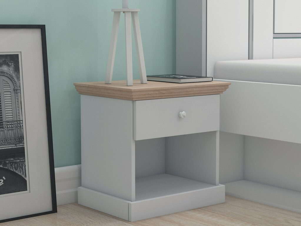 Прикроватная тумбочка Lirveri 111 (Серый + Светлый дуб)