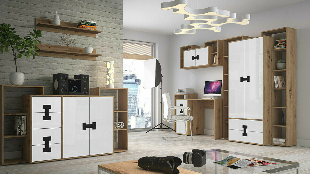 Kumode Florevi 102 (Glancēts balts + Artisan ozols)