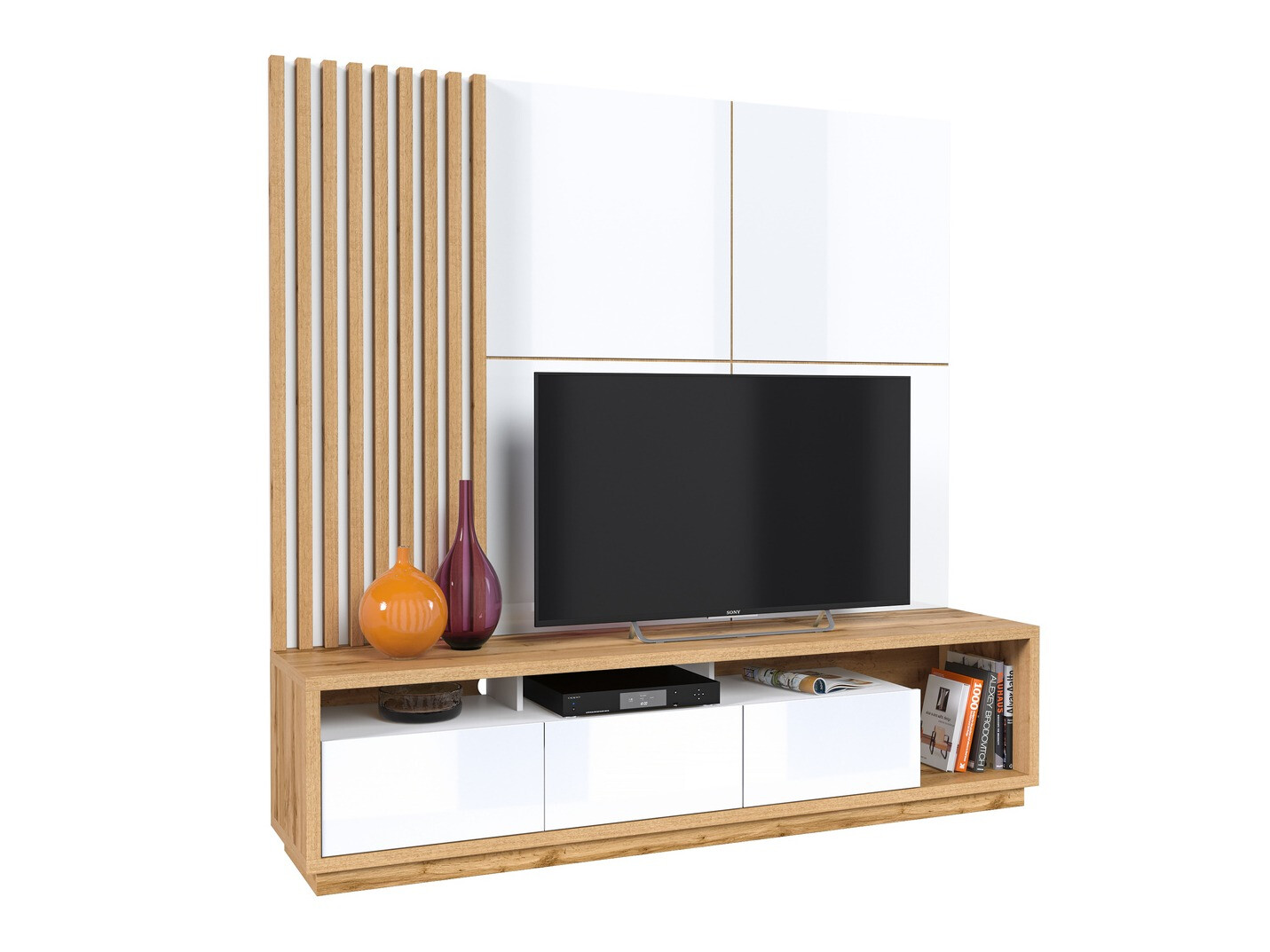 Набор для гостиной Austin 360 (Дуб вотан + Белый + Глянцевый белый)