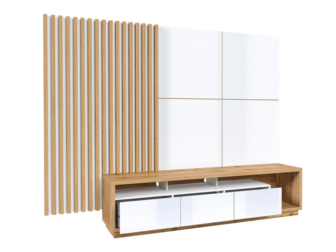 Набор для гостиной Austin 362 (Дуб вотан + Белый + Глянцевый белый)