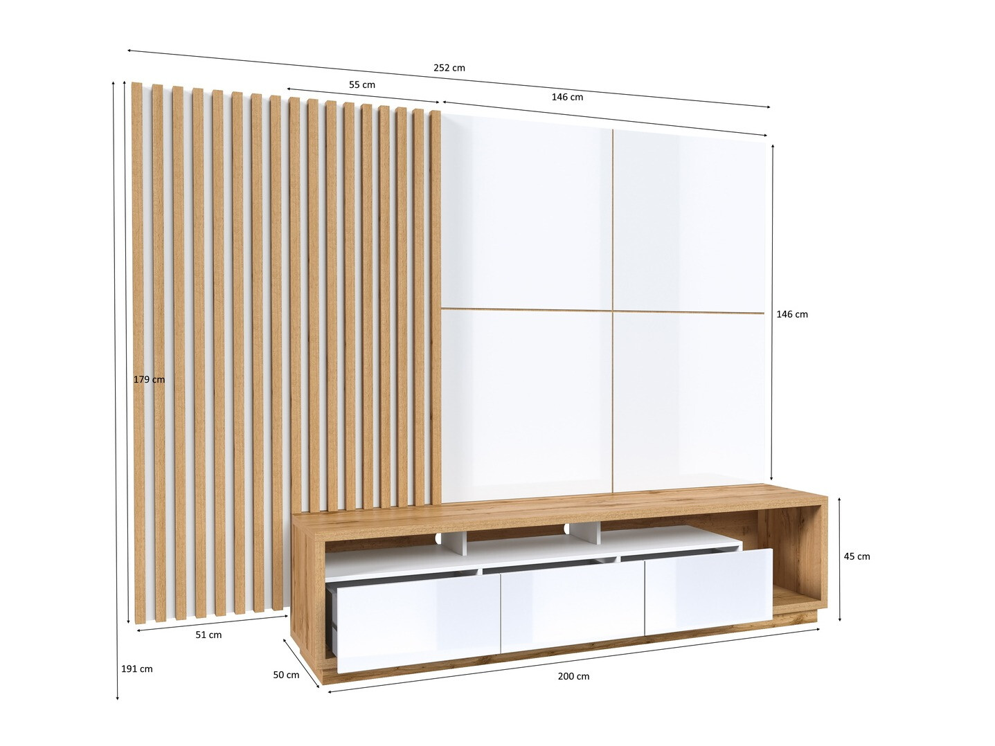 Набор для гостиной Austin 362 (Дуб вотан + Белый + Глянцевый белый)