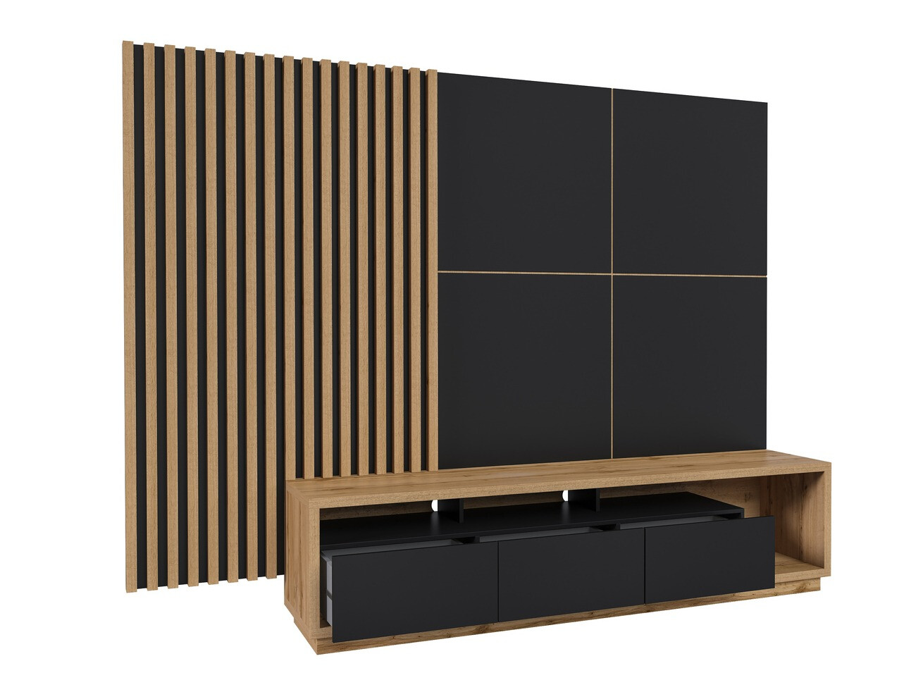 Набор для гостиной Austin 362 (Дуб вотан + Матовый черный + Чёрный)