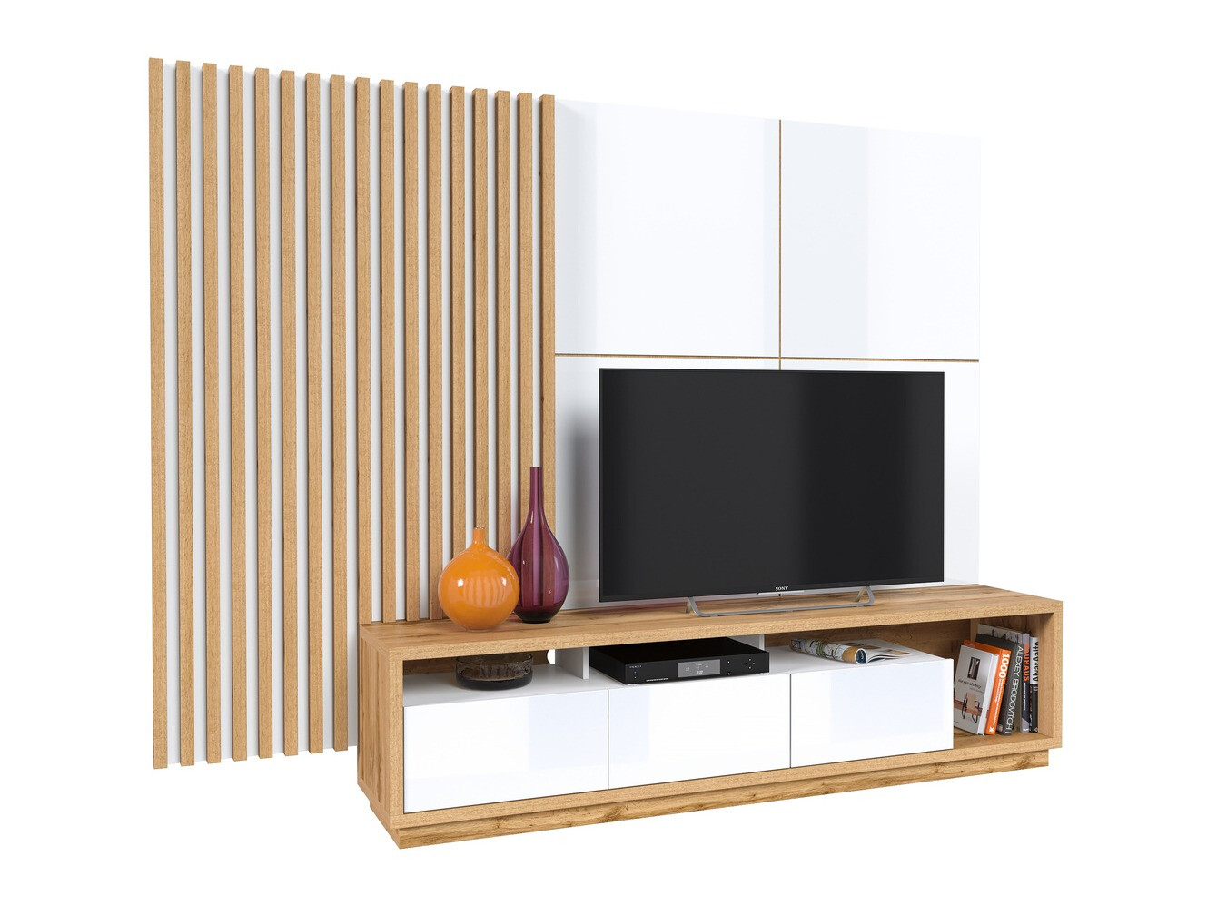 Viesistabas komplekts Austin 362 (Votan ozols + Balts + Glancēts balts)