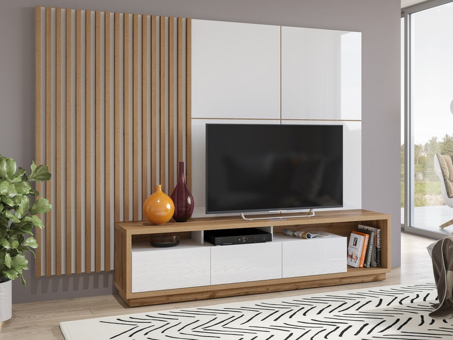 Viesistabas komplekts Austin 362 (Votan ozols + Balts + Glancēts balts)