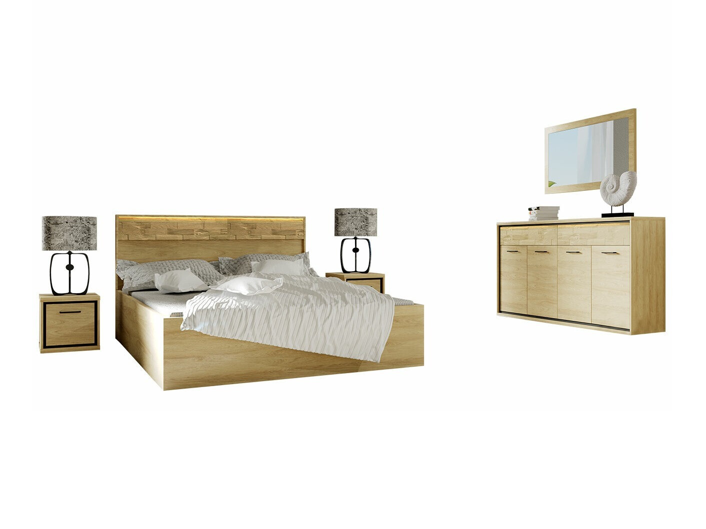 Guļamistabas komplekts Etrmoni 122 (Gaišs koks + Ozols)