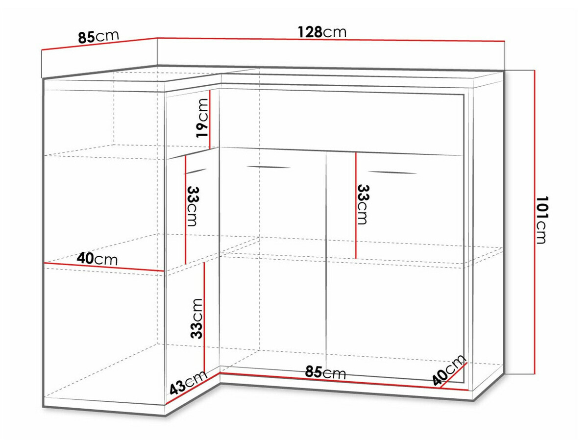 Stūra kumode Etrmoni 121 (Gaišs koks + Ozols)