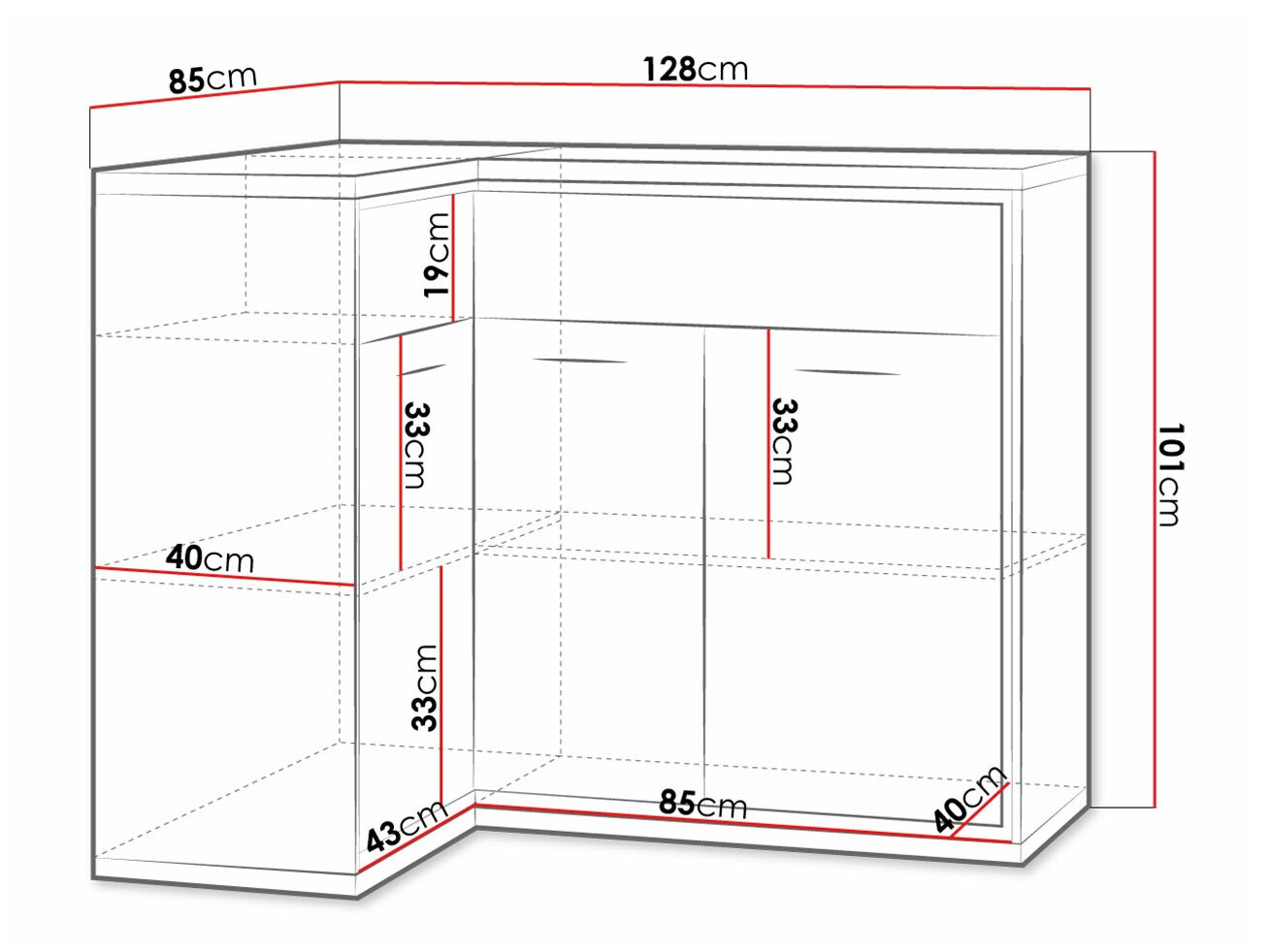 Stūra kumode Etrmoni 121 (Gaišs koks)