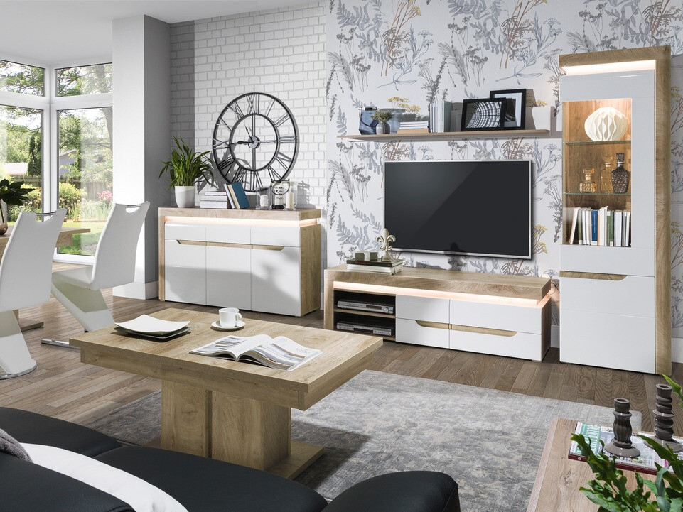 TV galds Revelmi 101 (Ozols + Glancēts balts)