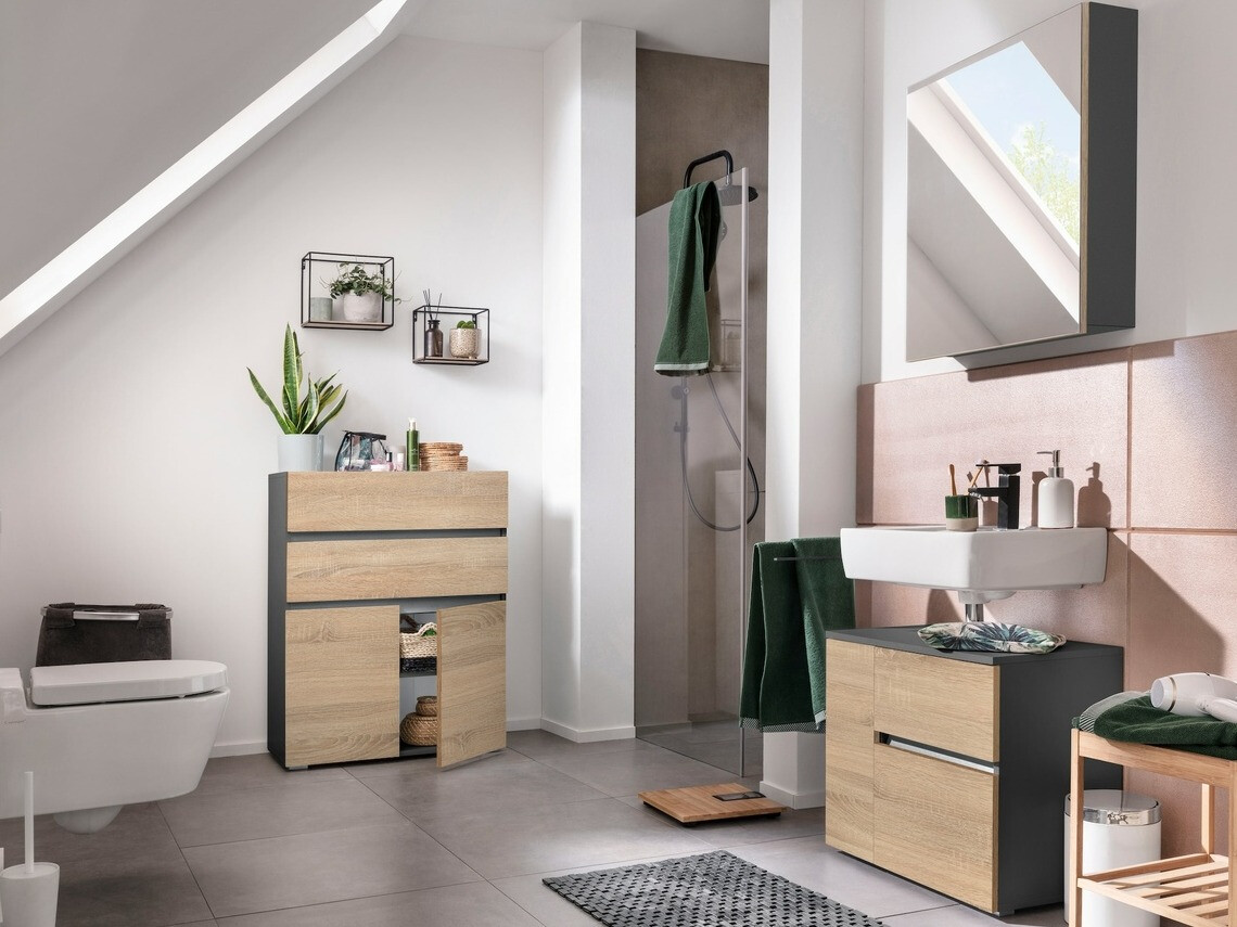 Hапольные шкафчик для ванной Soncamu 101 (Антрацит + Дуб)