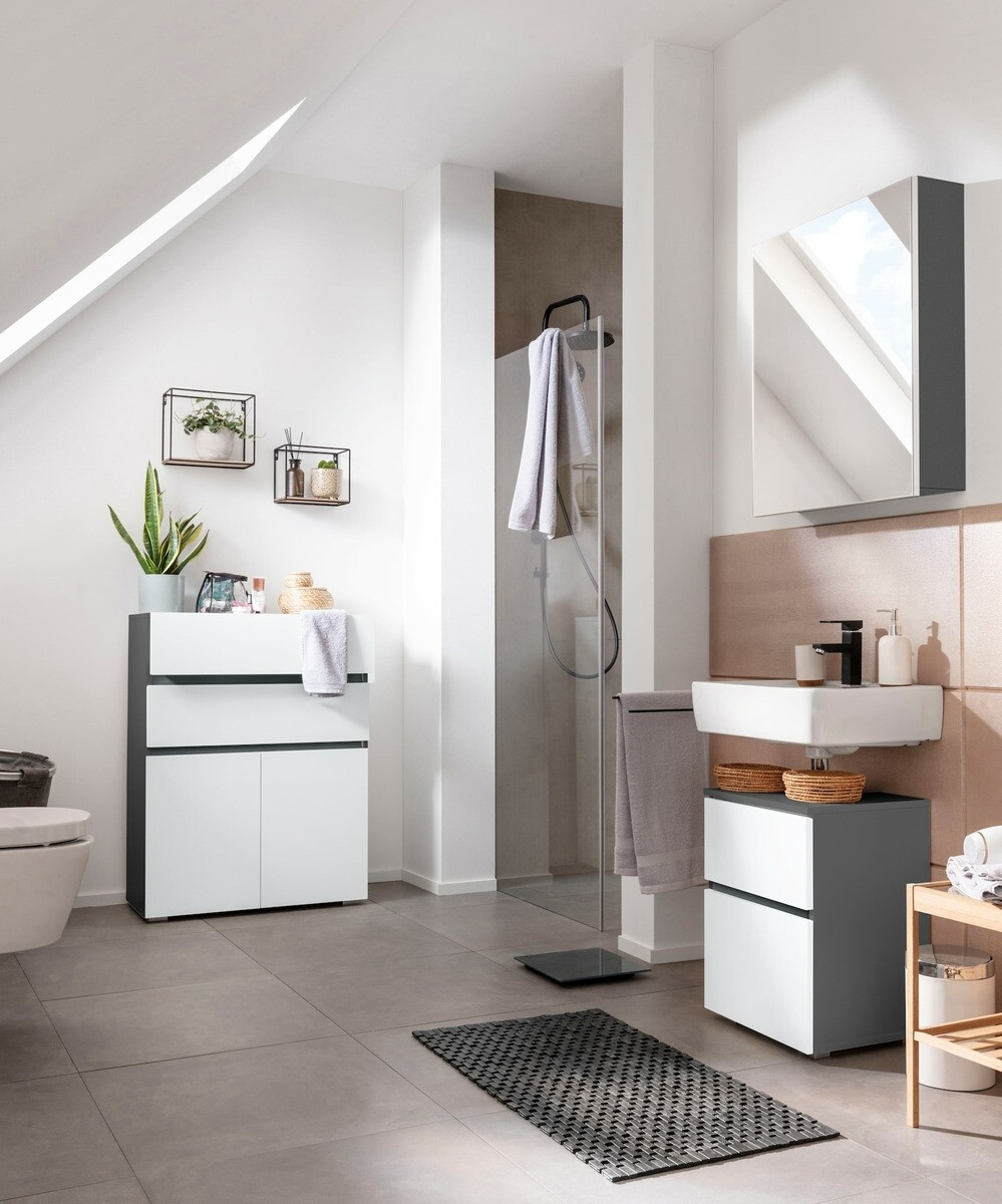 Hапольный шкафчик для ванной Soncamu 103 (Белый + Антрацит)