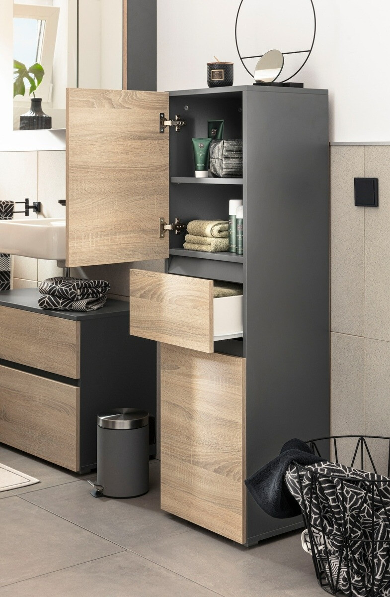 Stāvošs vannas skapītis Soncamu 102 (Antracīts + Ozols)