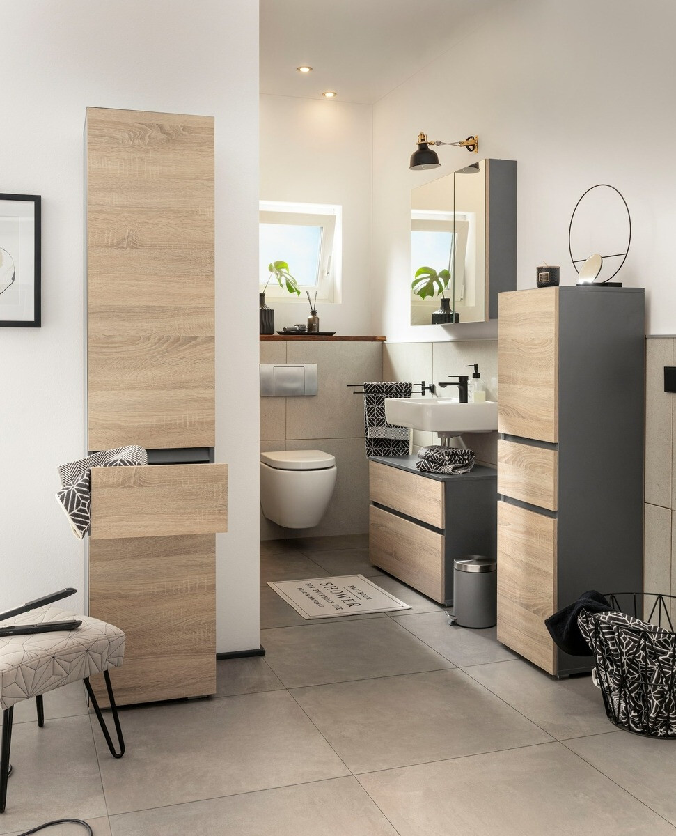 Stāvošs vannas skapītis Soncamu 102 (Antracīts + Ozols)