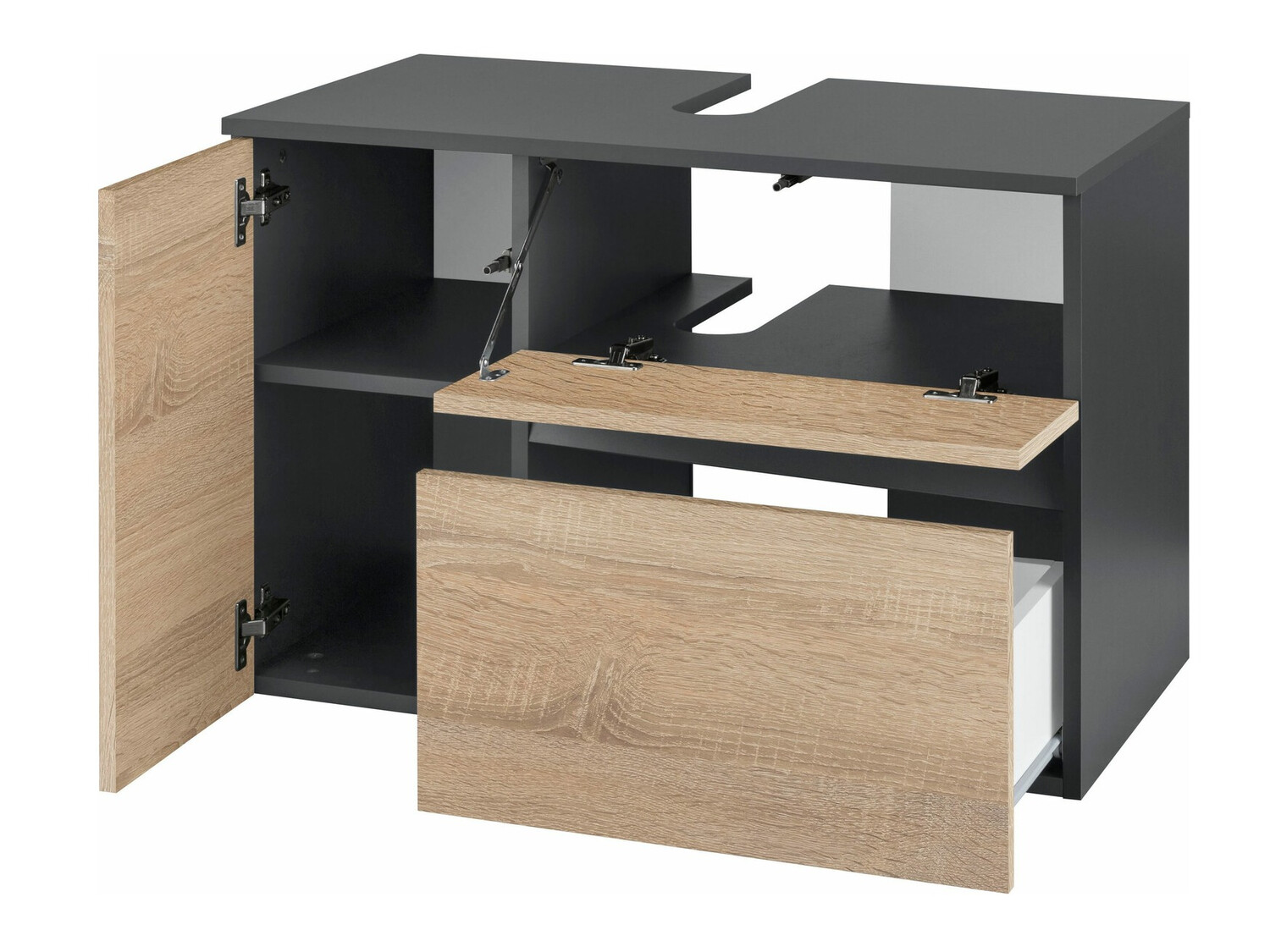 Подвесной шкаф для ванной комнаты под раковину Soncamu 107 (Антрацит + Дуб)