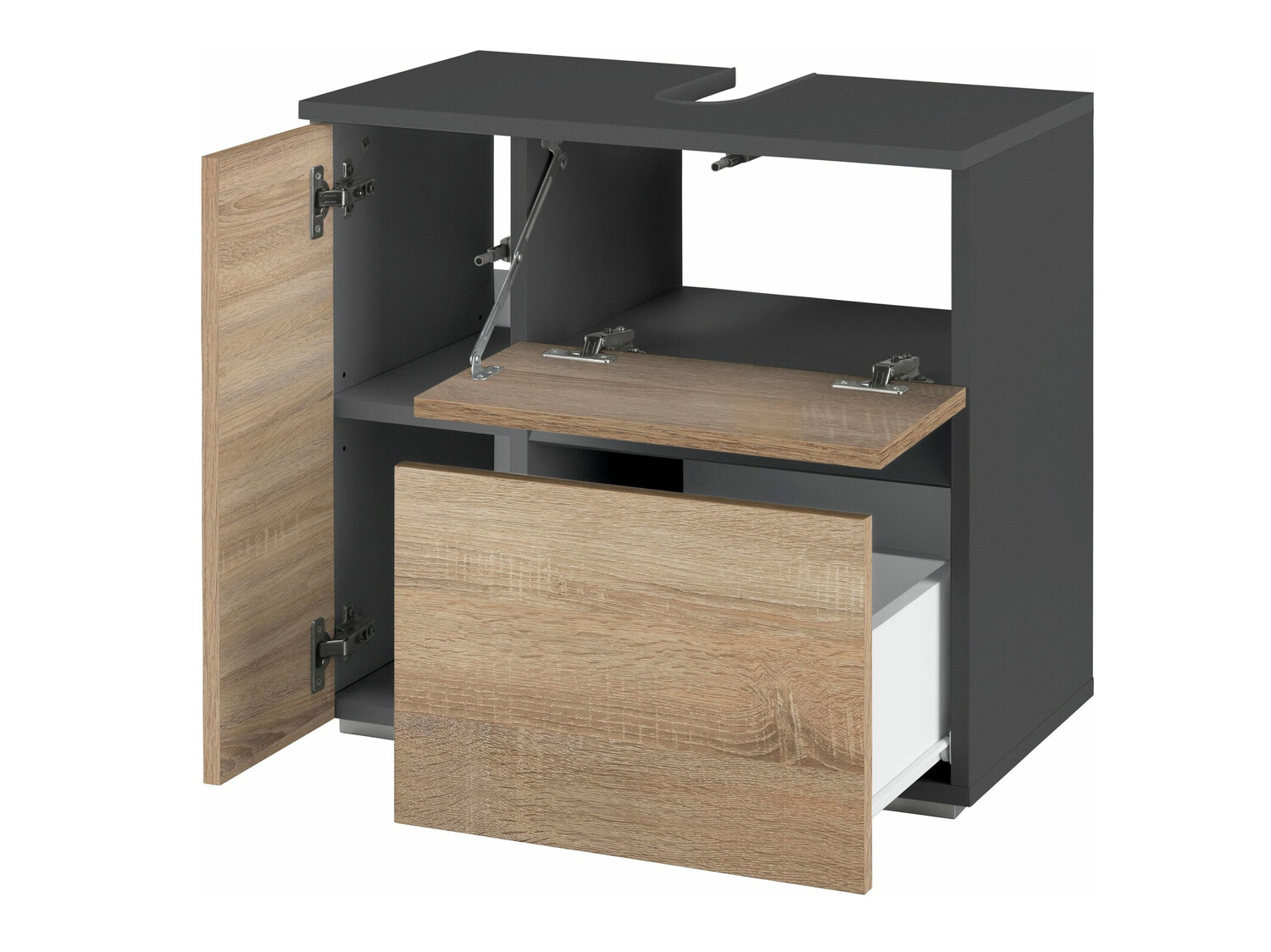 Stāvošs vannas istabas skapītis izlietnei Soncamu 108 (Antracīts + Ozols)