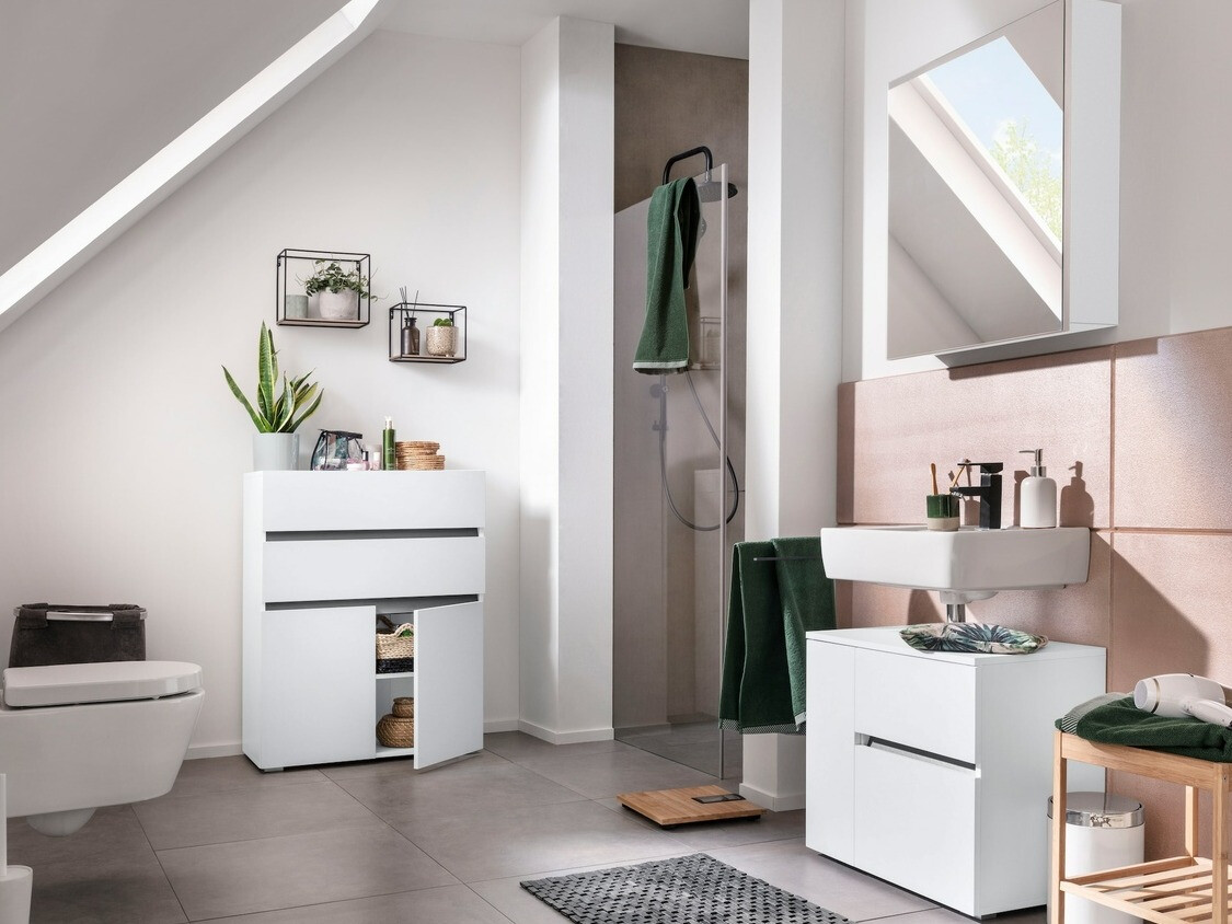 Stāvošs vannas istabas skapītis izlietnei Soncamu 108 (Balts)