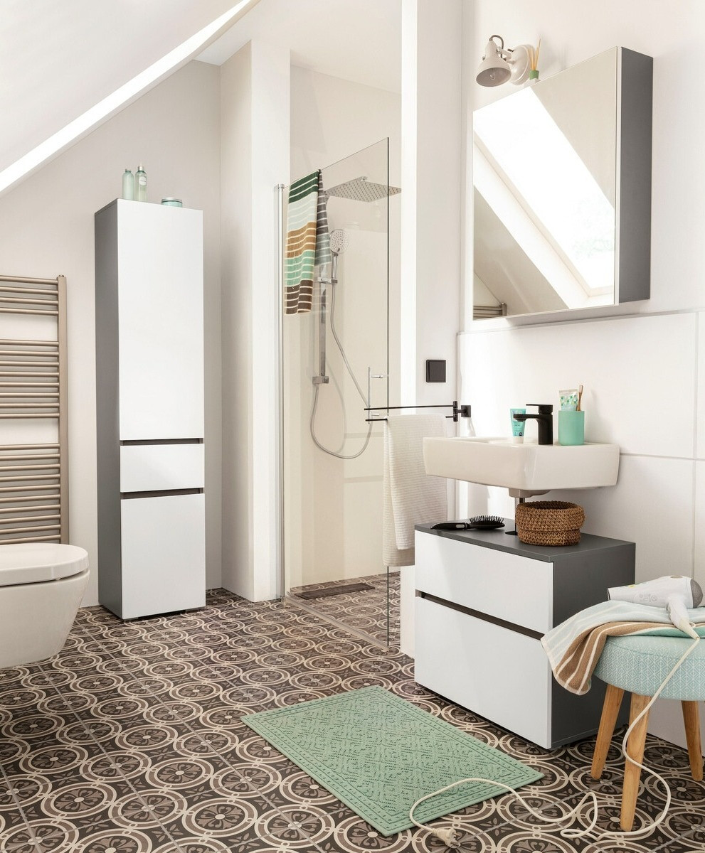 Stāvošs vannas istabas skapītis izlietnei Soncamu 110 (Balts + Antracīts)