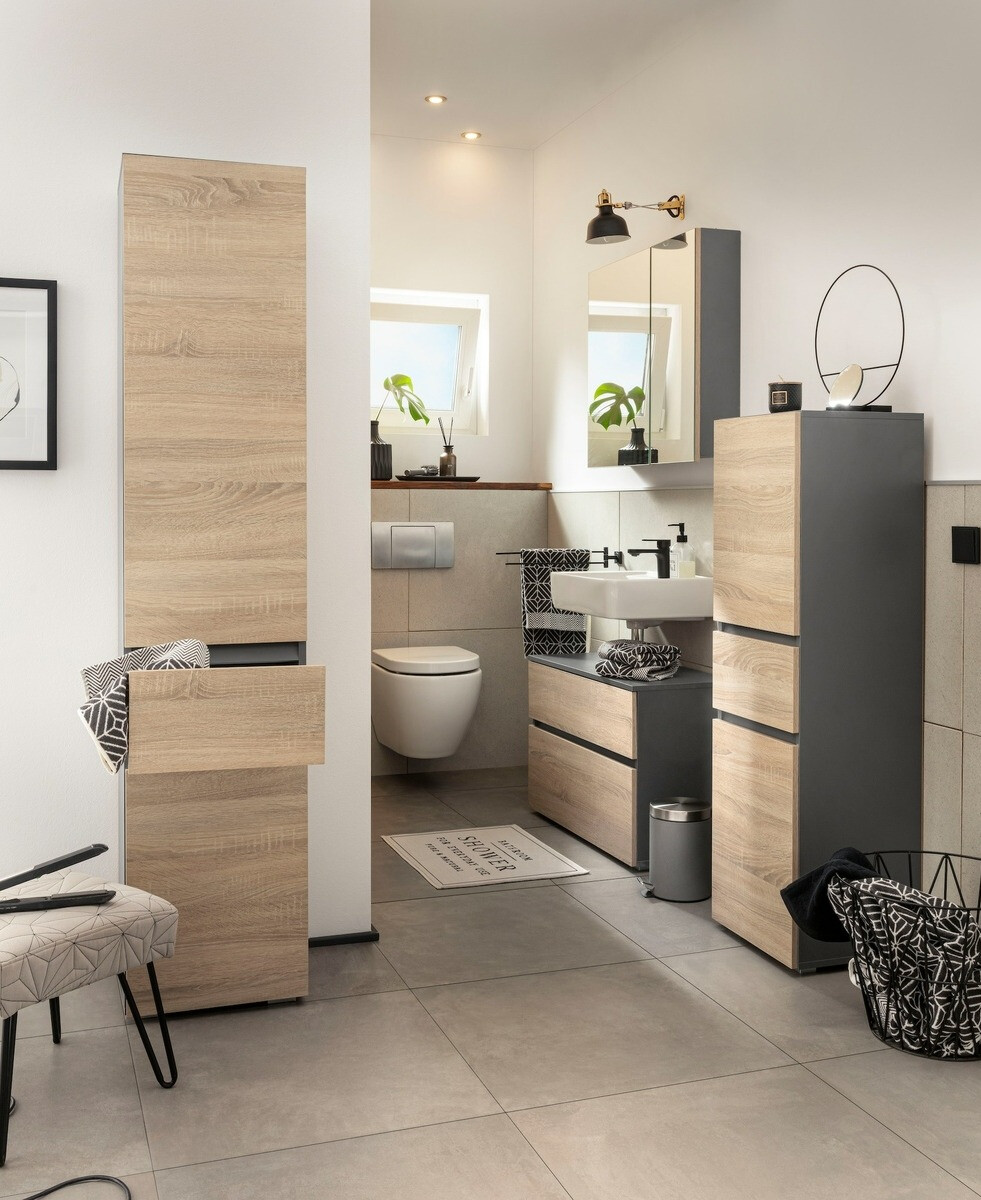 Stāvošs vannas skapītis Soncamu 106 (Antracīts + Ozols)