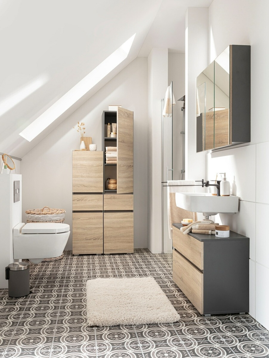 Vannas istabas skapis ar spoguli Soncamu 104 (Antracīts + Sonomas ozols)