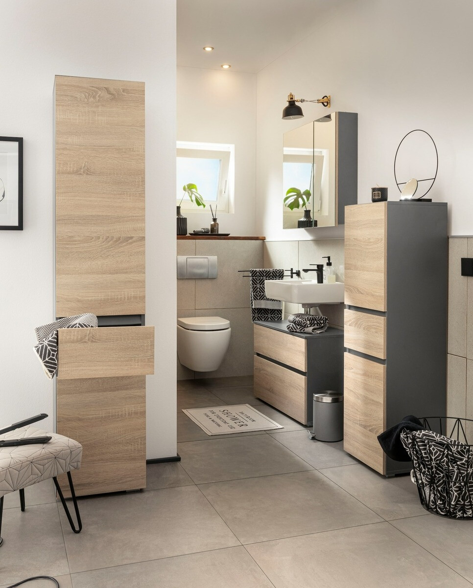 Vannas istabas skapis ar spoguli Soncamu 104 (Antracīts + Sonomas ozols)