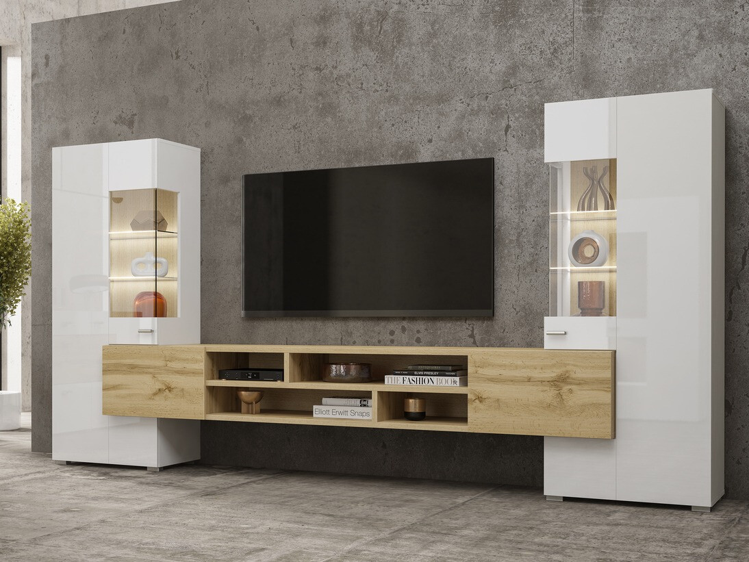 Viesistabas komplekts Mondalo 101 (Votan ozols + Glancēts balts)