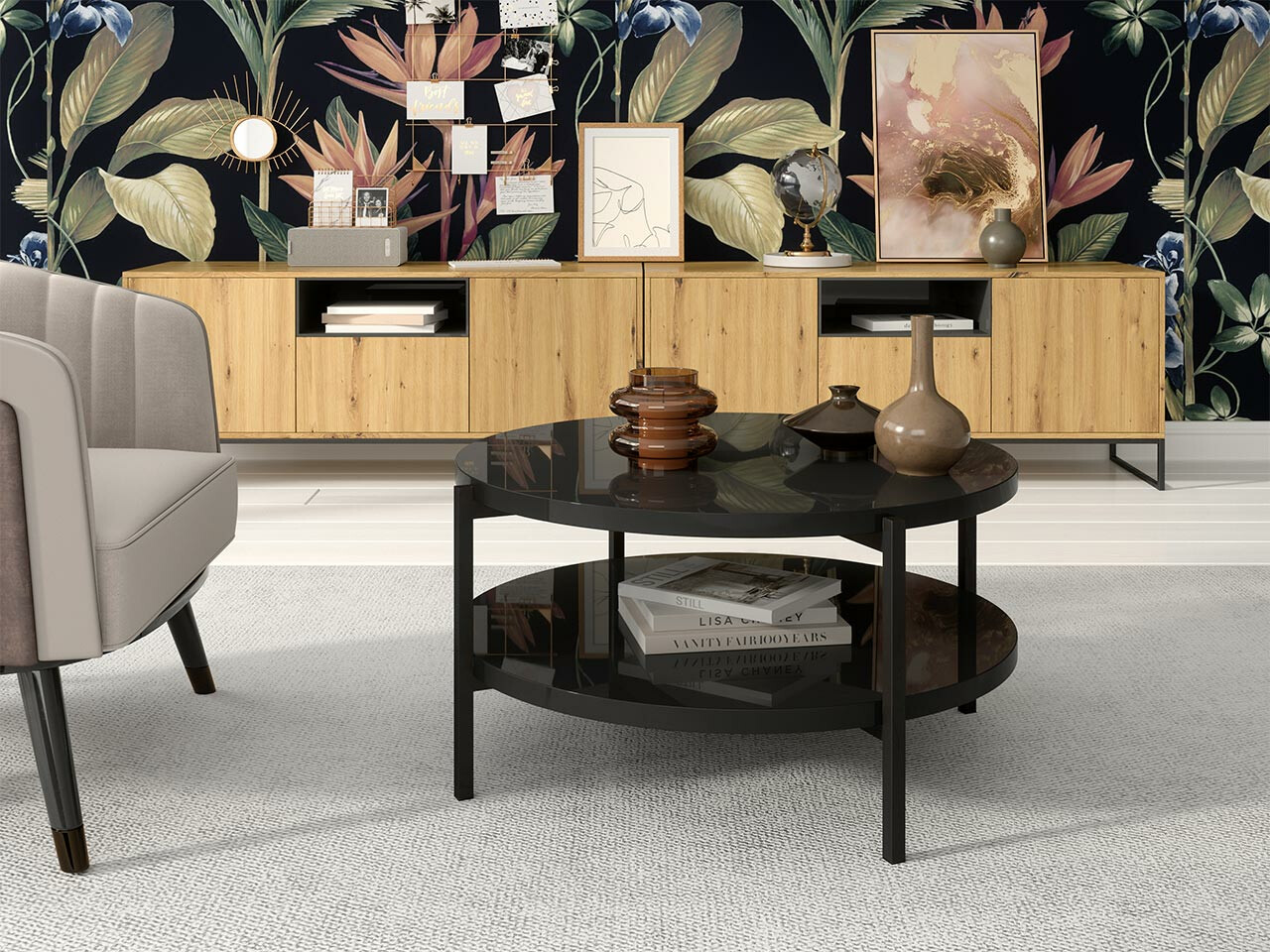 Журнальный столик Providence 177 (Глянцевый черный + Чёрный)