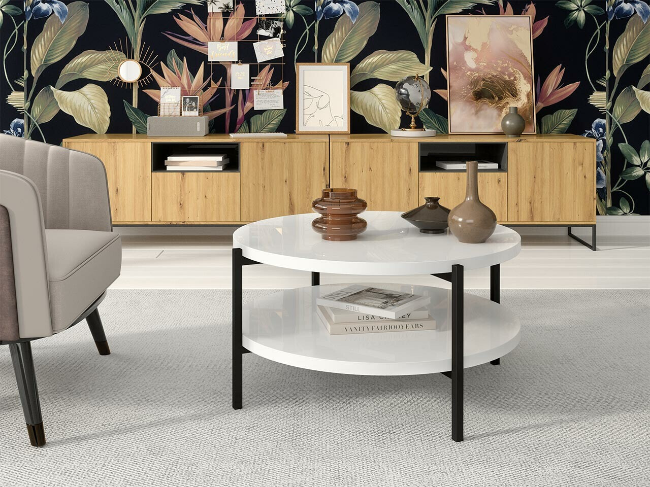 Žurnālu galdiņš Providence 177 (Glancēts balts + Melns)