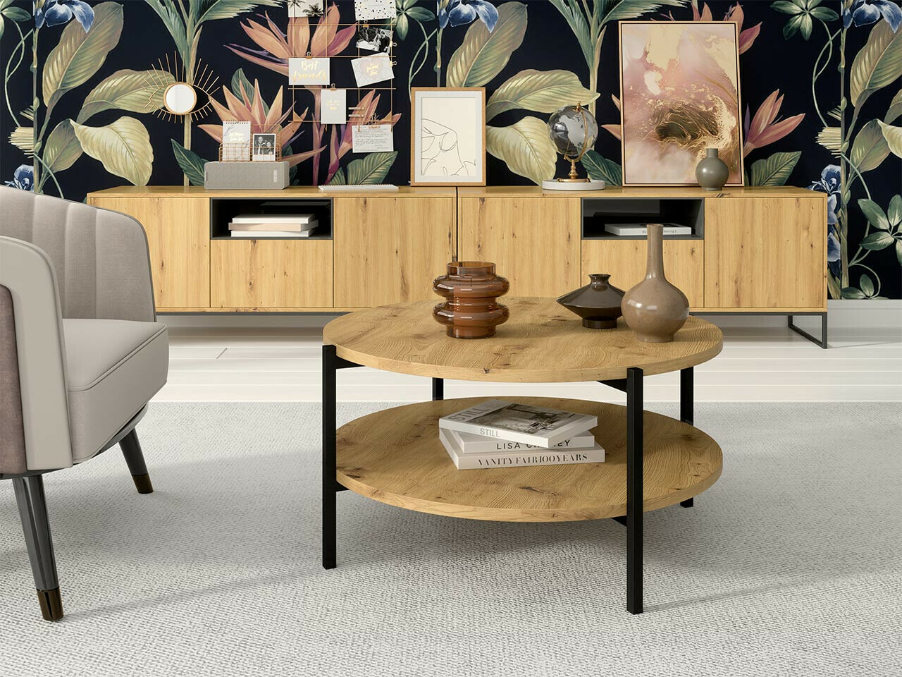 Žurnālu galdiņš Providence 181 (Artisan ozols + Melns)