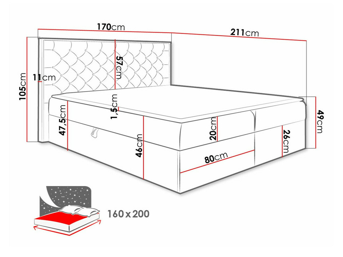Континентальная кровать Baltimore 182 (Дуб вотан + Faro 14)