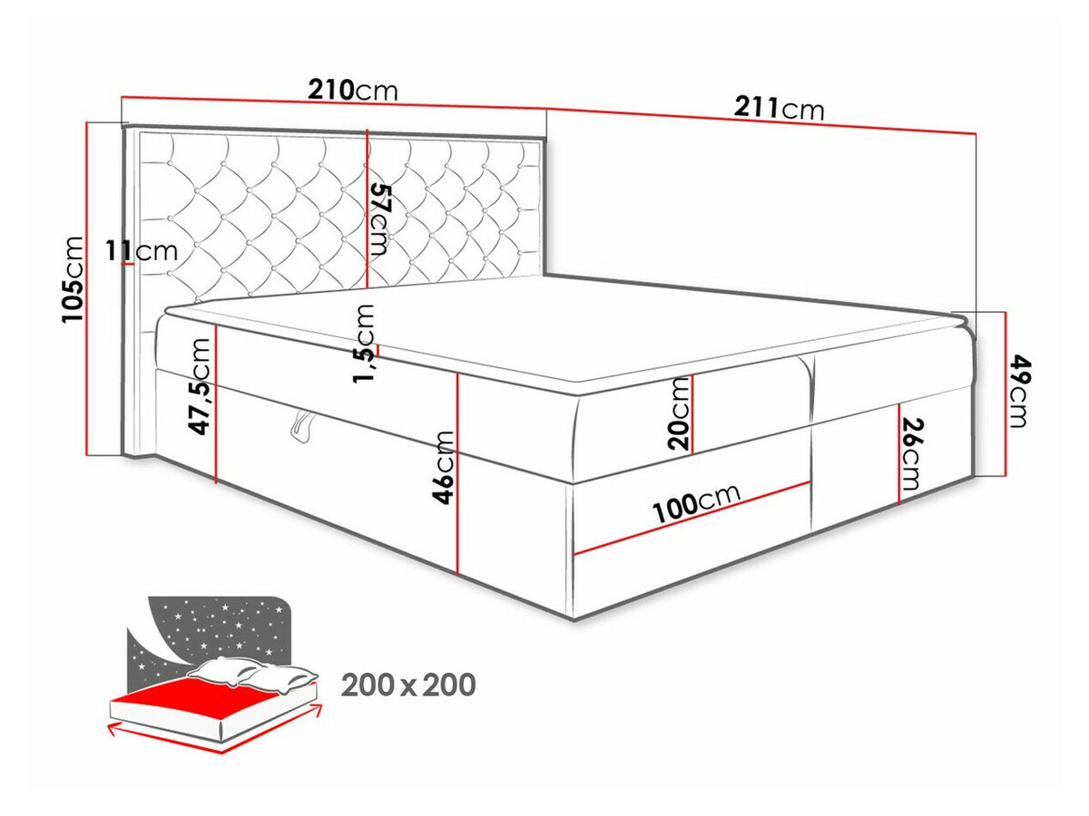 Континентальная кровать Baltimore 182 (Дуб вотан + Faro 20)