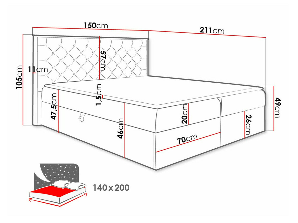Континентальная кровать Baltimore 182 (Дуб вотан + Faro 7)