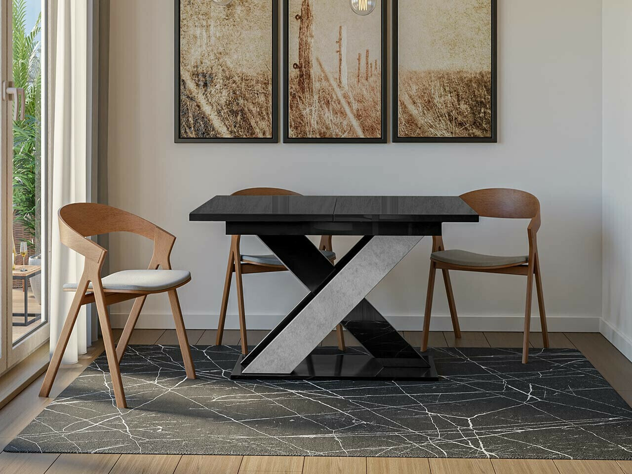 Cтол Goodyear 117 (Глянцевый черный + Бетон)