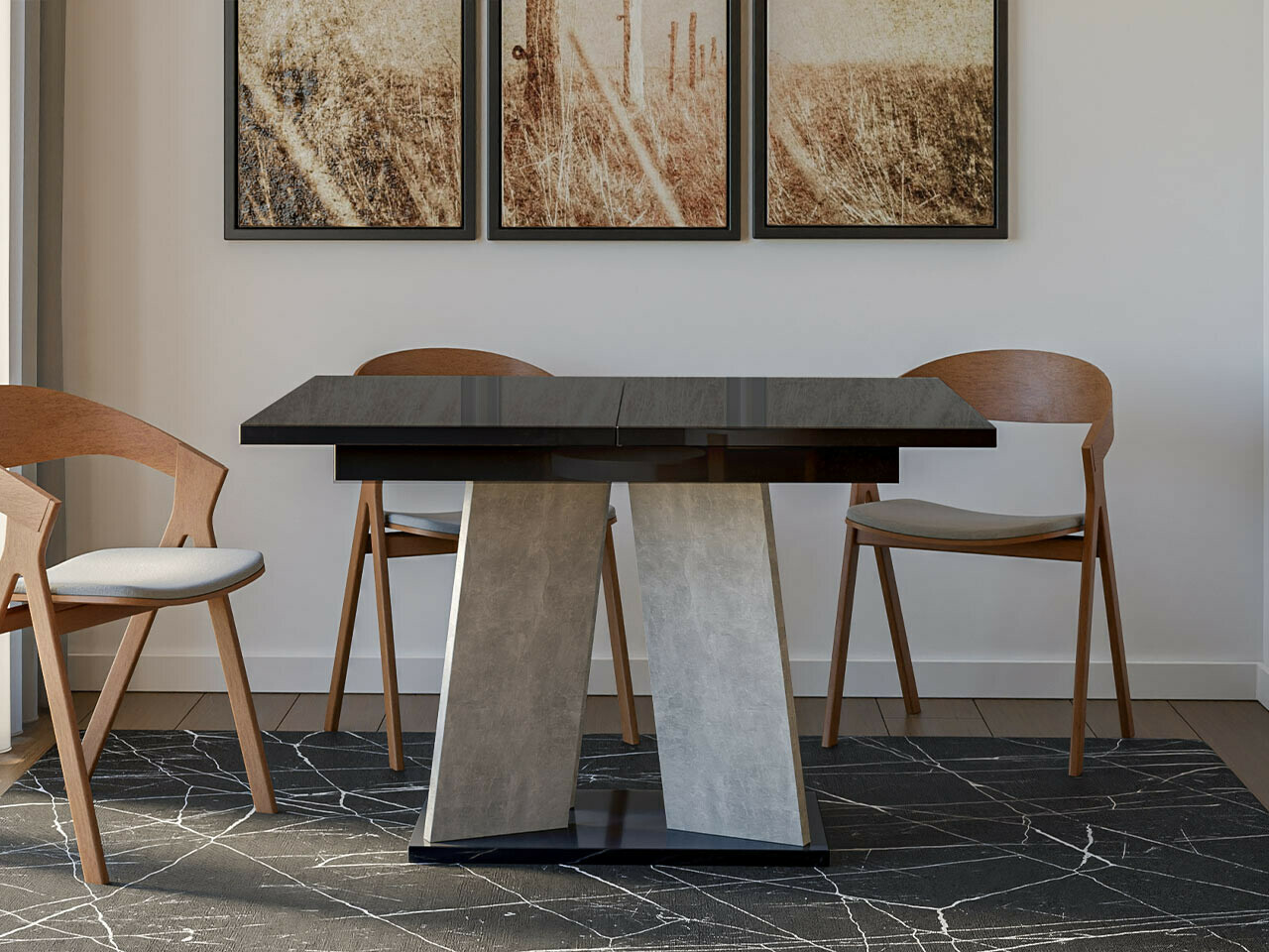 Galds Goodyear 107 (Glancēts melns + Betons)