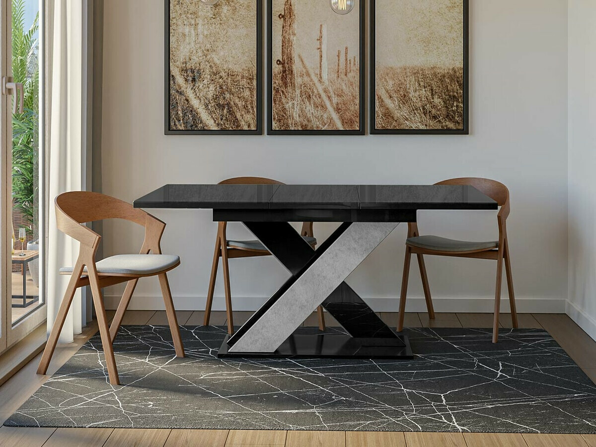 Galds Goodyear 117 (Glancēts melns + Betons)