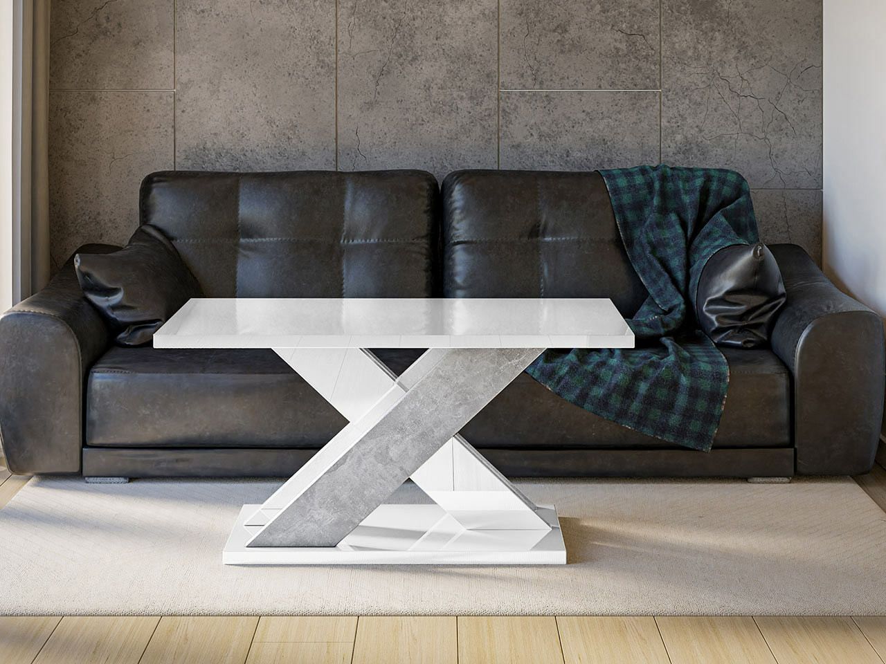 Žurnālu galdiņš Goodyear 116 (Glancēts balts + Betons)