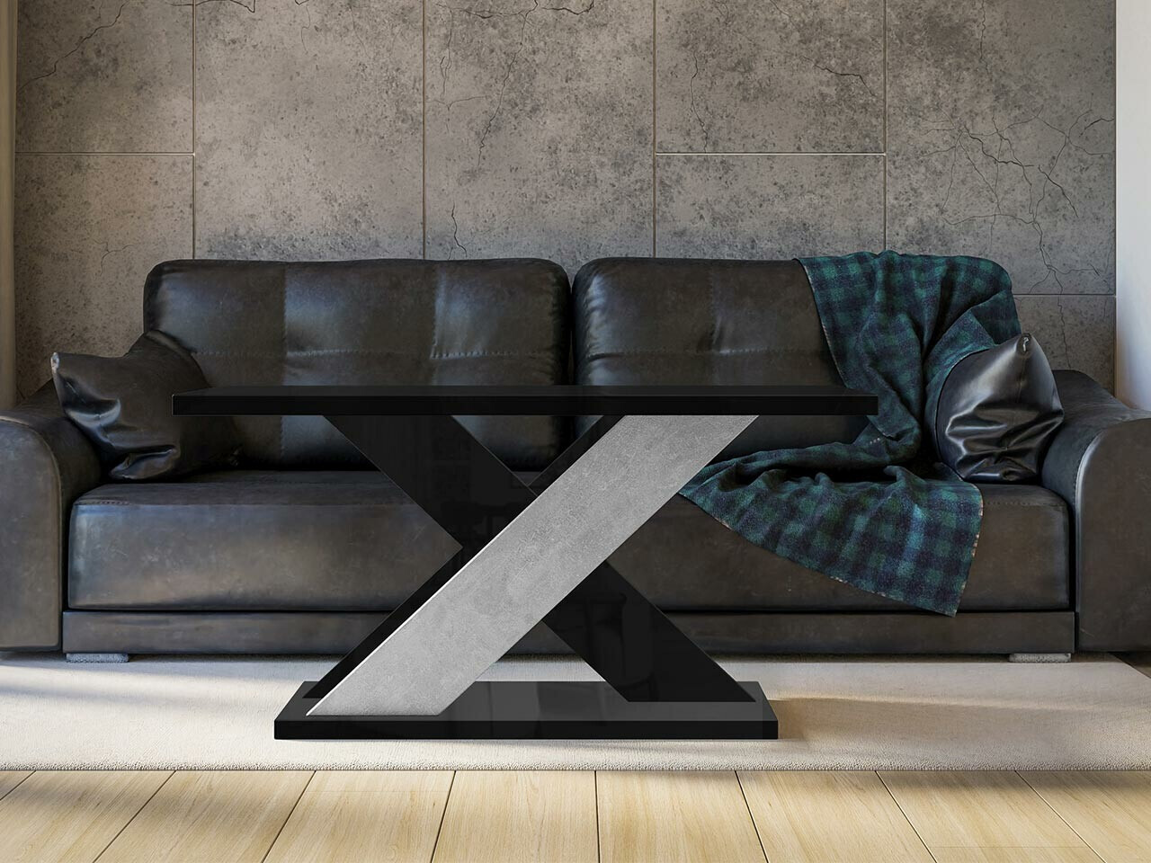 Žurnālu galdiņš Goodyear 116 (Glancēts melns + Betons)