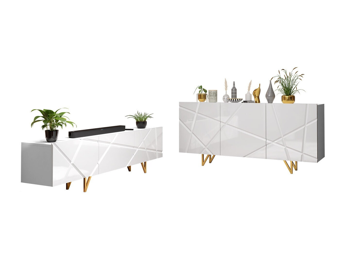 Viesistabas komplekts Audis (Balts + Glancēts balts)