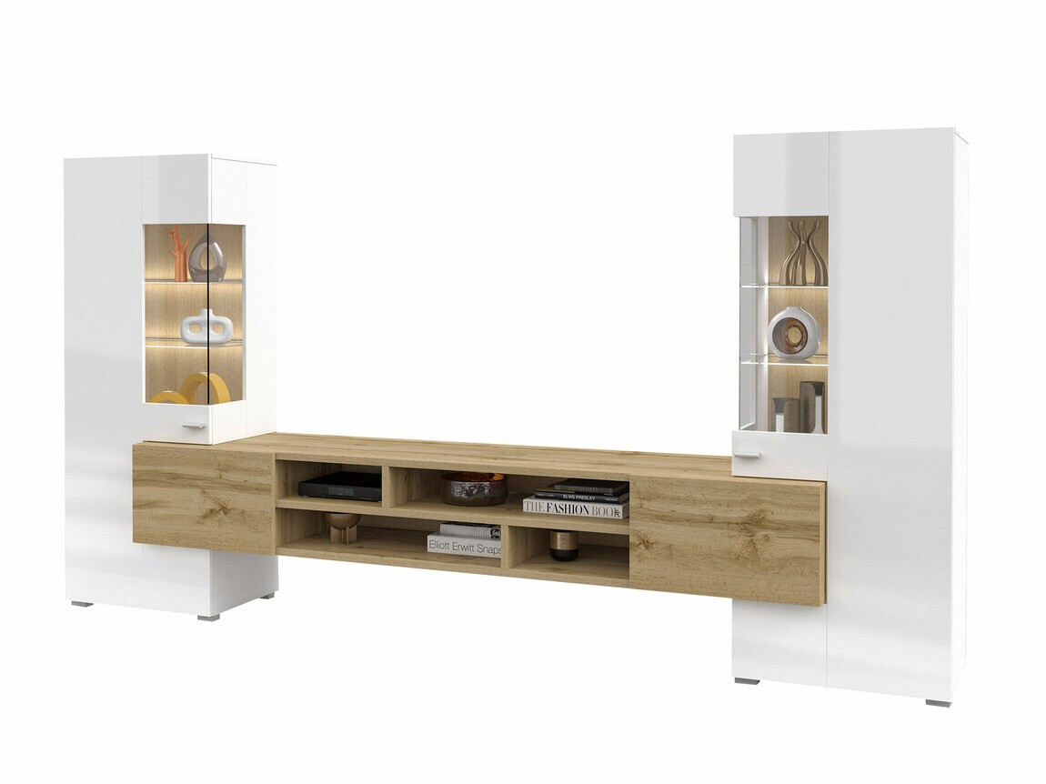 Viesistabas komplekts Mondalo 101 (Votan ozols + Glancēts balts)